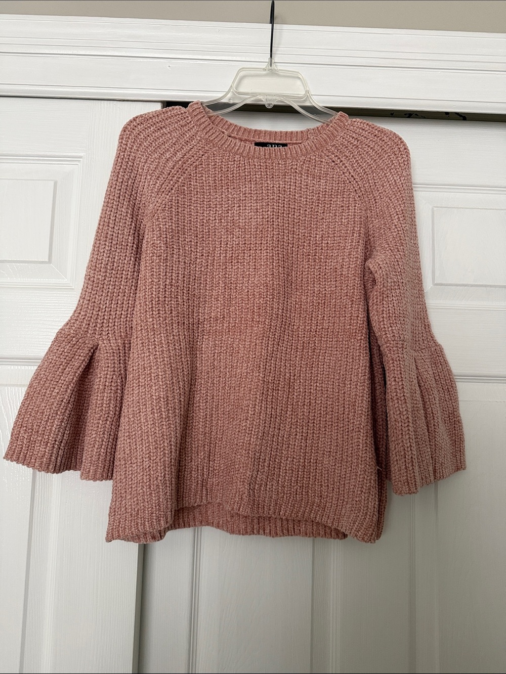 a.n.a Pink Ribbed Bell-Sleeve Crewneck Sweater